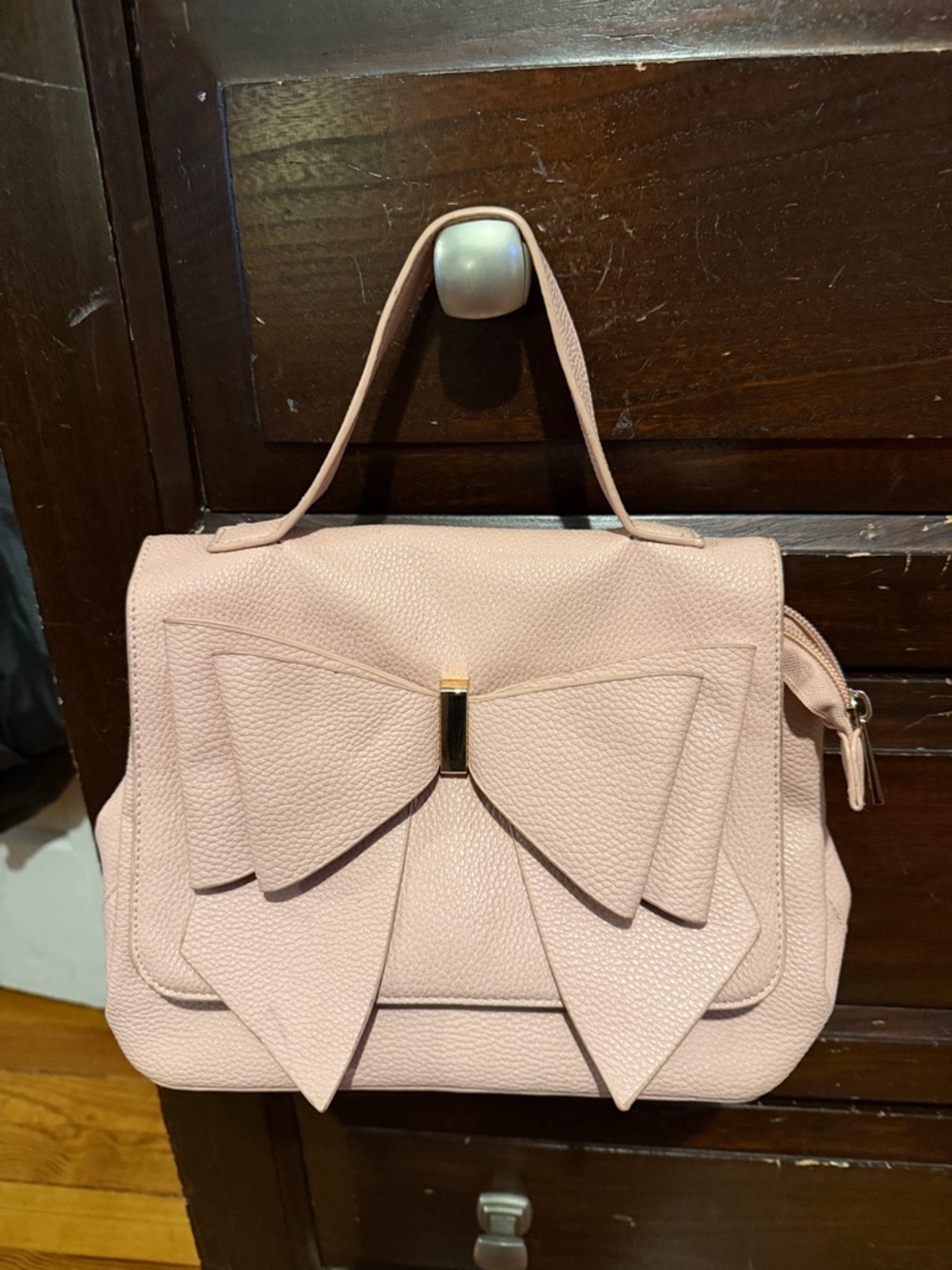 Bow-Accent Top Handle Satchel in Blush Pink